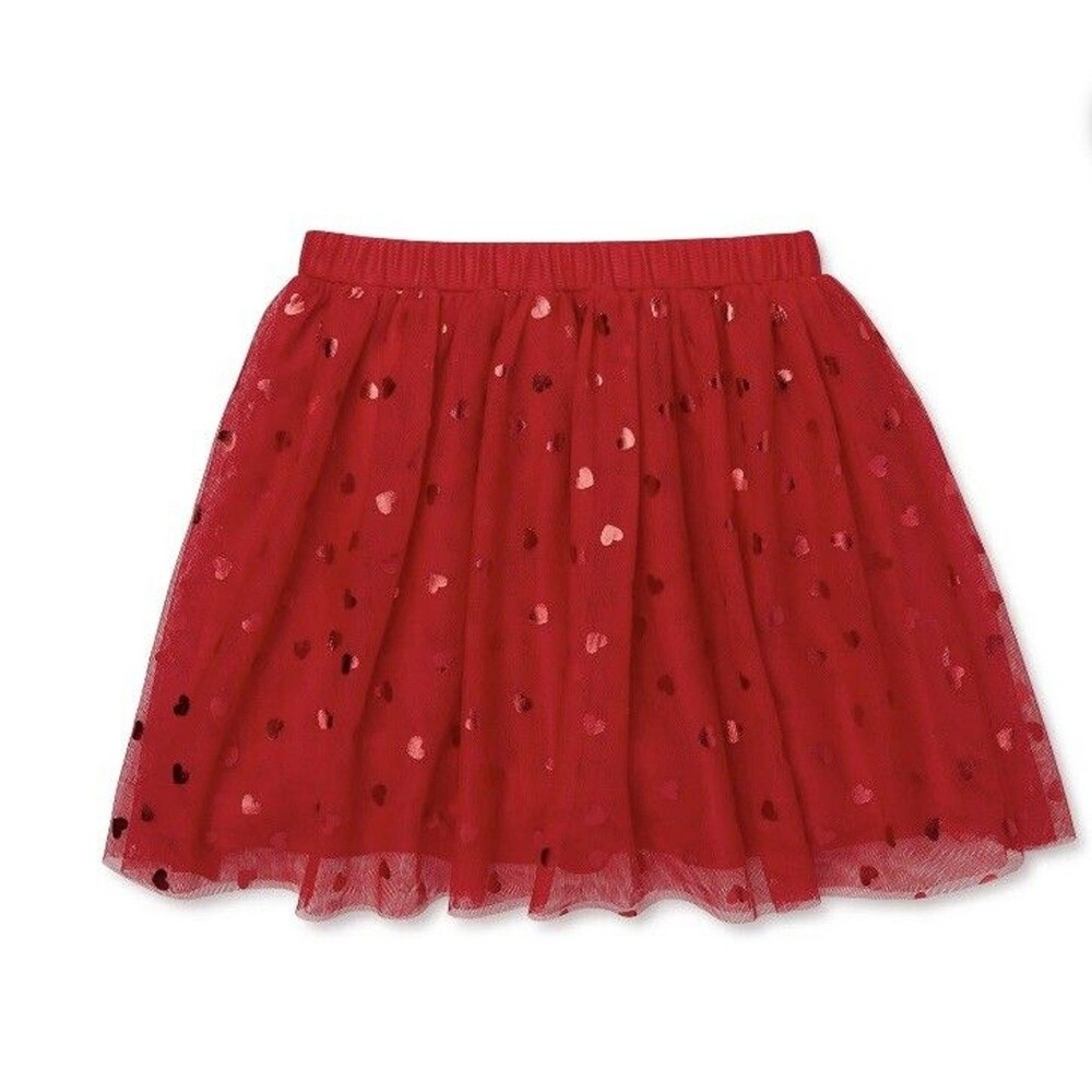 Way to Celebrate Girl's Mesh Layered Skirt Red Metallic Hearts XXL(18)